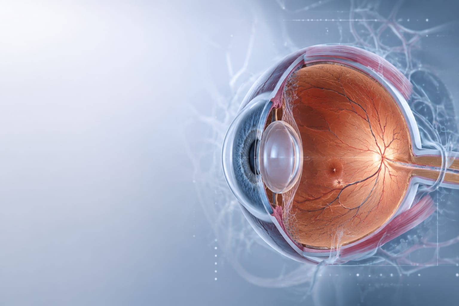 Ophthalmologist holding eyeglasses beside an eye chart